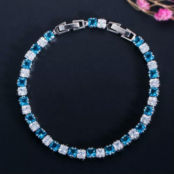 Princess Cut CZ Square Women Tennis Bracelet Fashion Brand Silver Plated Jewelry
