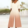 thumbnail image 2 of UPPADA Jumpsuits for Women Dressy Solid Short Sleeve V Neck Overall Back Zipper Wide Leg Jumpsuit Bibbed Pants with Pocket Casual Loose Comfy One Piece Outfit Beige,L, 2 of 5