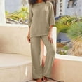 thumbnail image 2 of BXINGOHAI Womens Cotton Linen Two Piece Sets Oversized Solid Long Sleeved Top and Pants Outfits Loungewear Sweatsuit With Pockets Sale Khaki,XL, 2 of 6