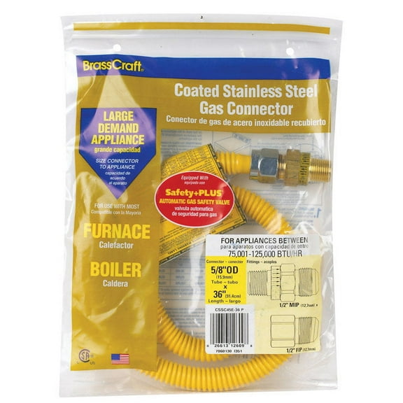 BrassCraft ProCoat CSSC44R-36P Straight Gas Connector 1/2 in Inlet 1/2 in Outlet Stainless Steel