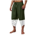 thumbnail image 3 of DDAPJ pyju ! Mens Cotton Linen Capri Pants Color Block Casual Beach Pants Drawstring Yoga Harem Pants with Pockets Army Green M, 3 of 7