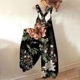 thumbnail image 2 of Huresd Overalls for Women Wide Leg Backless Suspender Overalls Sleeveless Floral Print Loose One Piece Baggy Overalls Black L, 2 of 5