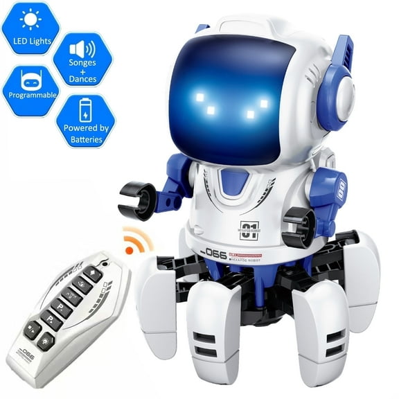 Ficcug Remote Control Robot Toys for Boys,360° Rotation Intelligent Programmable Educational Toys for Girls Kids Toddlers Ages 3-8,Blue