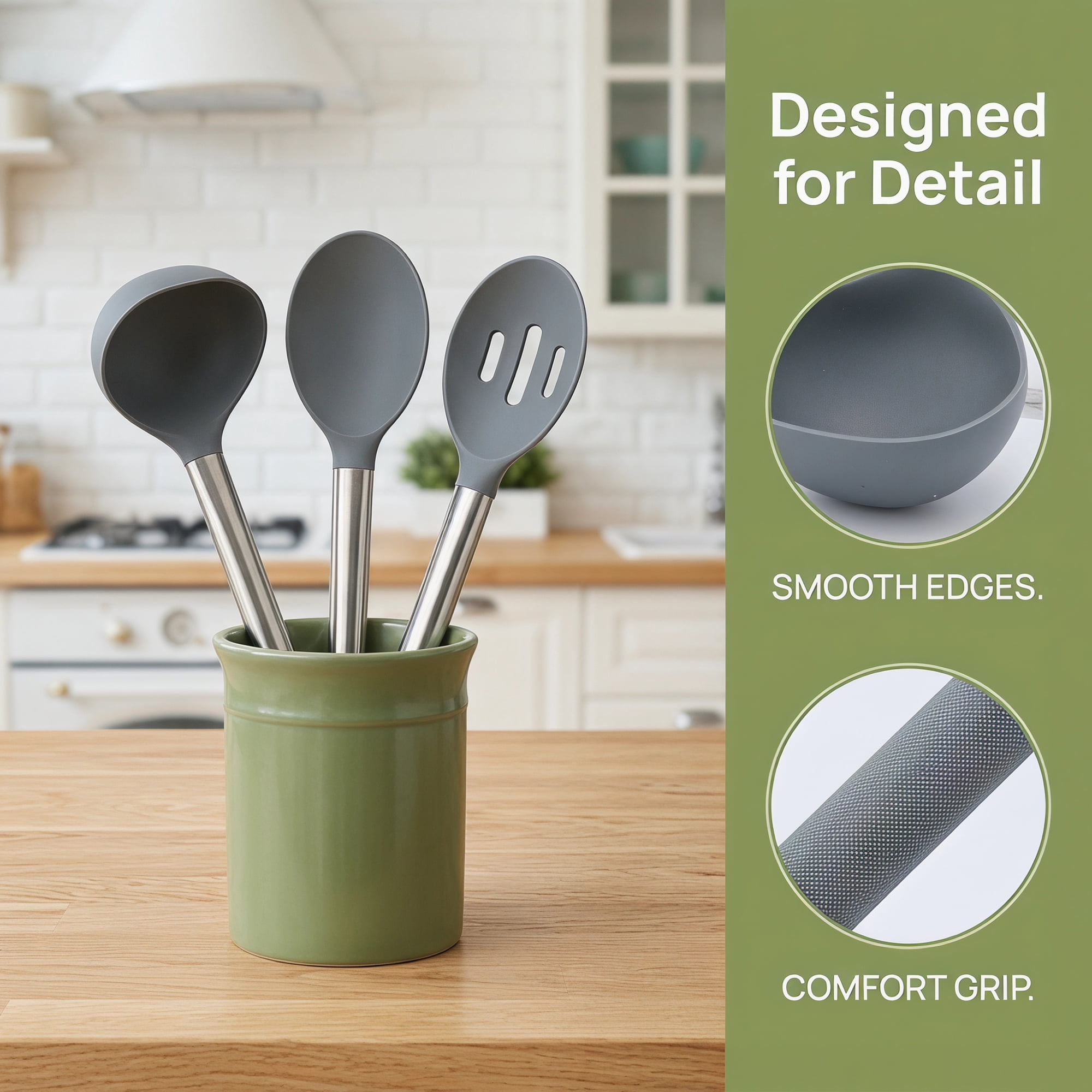 Unique Bargains 3Pcs Silicone Non Stick Cookware Cooking Utensil Set Grey