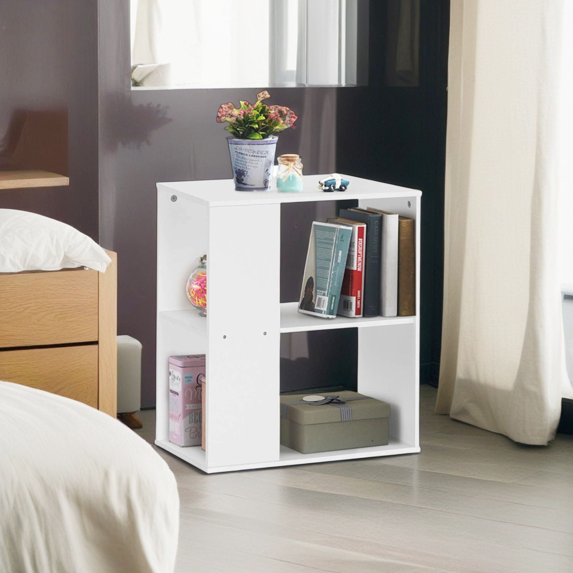 Demi Bonn 3-Piece Coffee Table Set, Large 36" 2-tier Wood Modern Side Table with Open Storage Shelf and Set of 2 End Table, Foot Pads, for Living Room, White