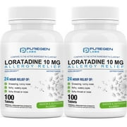 Puregen Labs Allergy Relief Loratadine 10mg - Non-Drowsy Antihistamine Allergy - 100 Tablets - 2PK