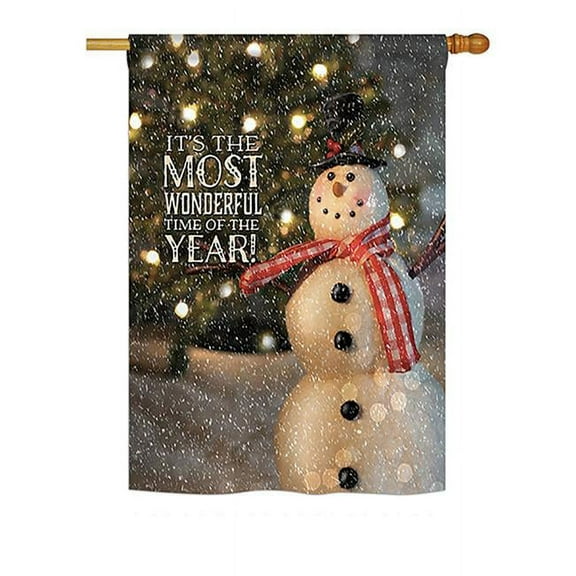 Breeze Decor BD-XM-H-114142-IP-BO-DS02-US Most Wonderful Time Snowman Winter - Seasonal Christmas Impressions Decorative Vertical House Flag - 28 x 40 in.