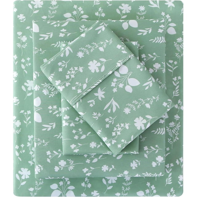 Ensemble de Draps Grand Floral Pièces Gris et Jaune Fleur Drap de Lit Doux Respirant Microfibre Brossée Literie Draps et Taies d'Oreiller Draps-Housses Infroissables avec Poche Profonde pour Qu