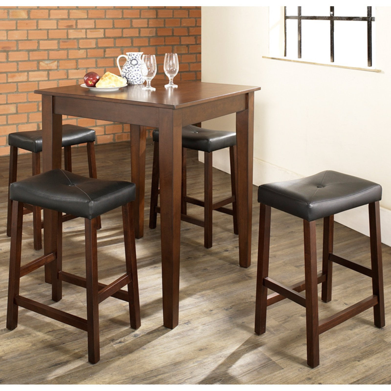 Furniture 5-Piece Pub Dining Set with Tapered Leg and Upholstered Saddle Stools