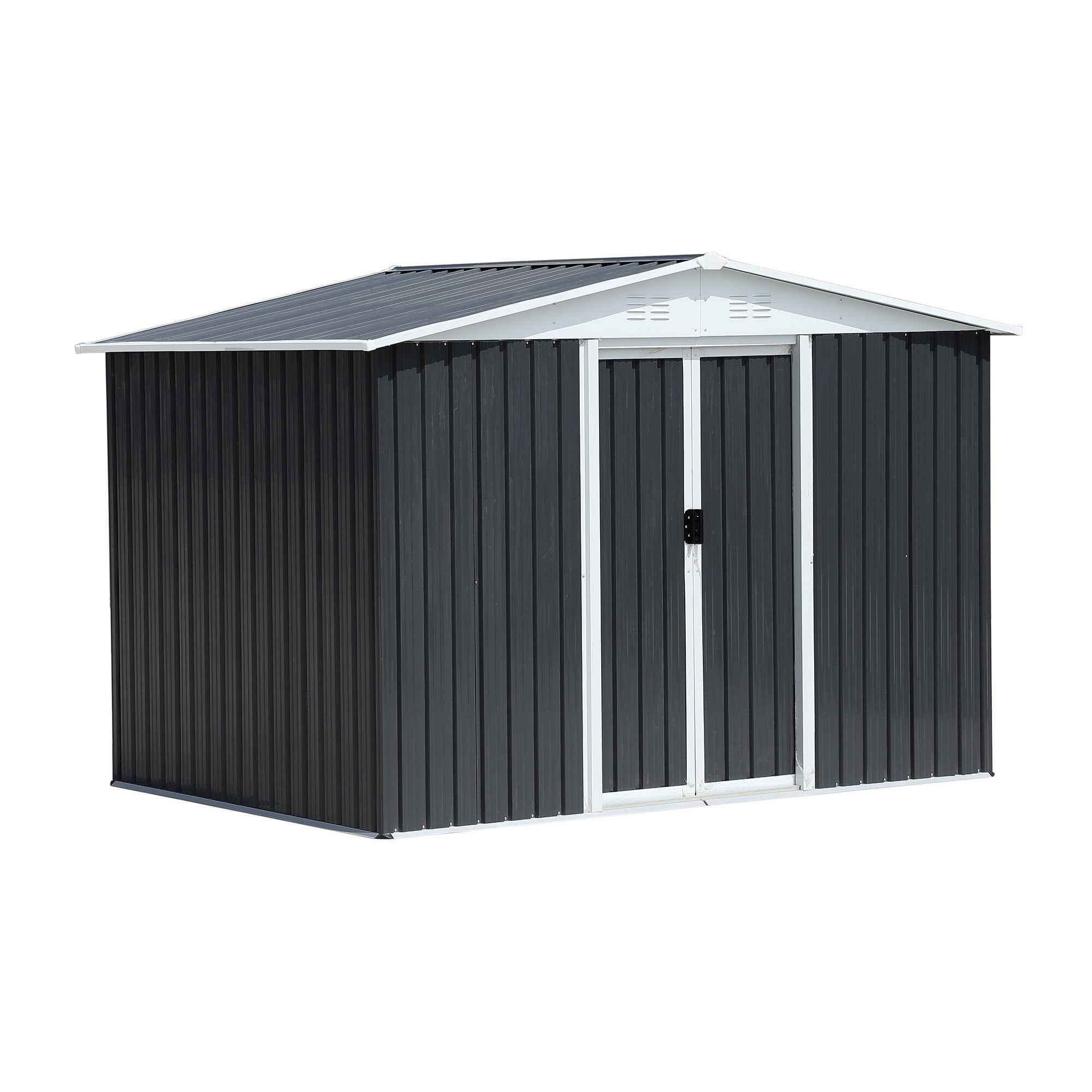 Outdoor Storage Shed 8x6 Feet Apex Roof Dark Grey Aluminum Alloy Frame Garden Shed With Sliding Door,Small Storage Shed