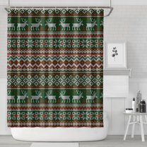 Red and Green Christmas Reindeer Pattern Shower Curtain 84"x72" ,Bathroom Decorative Shower Curtains Set with 12 Hooks,Modern Waterproof Washable Shower Curtain