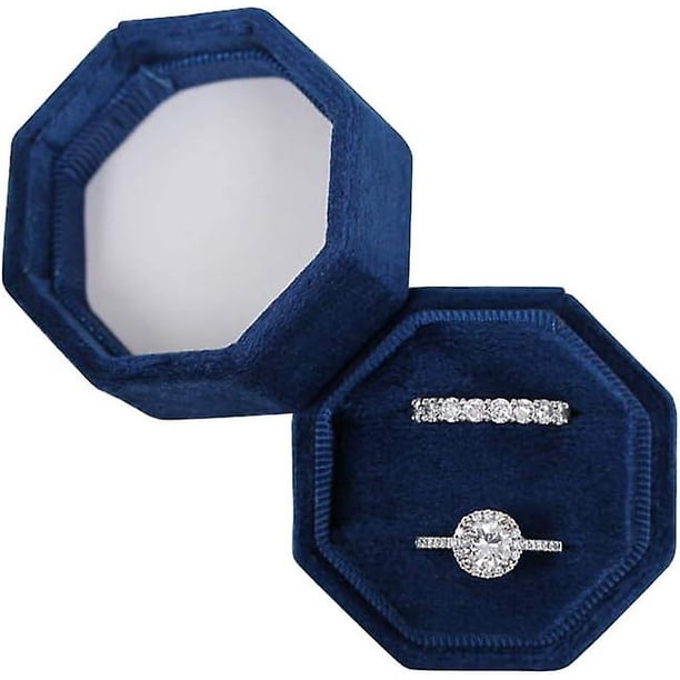 Caja de terciopelo para anillos de joyería WEIHJMXG octagonal azul oscuro