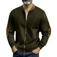 thumbnail image 2 of Mens Full Zip Jacket No Hood - Trendy Patchwork Colorblock Casual Bomber Jackets with Pockets Fall Outerwear Coat (M, Army Green), 2 of 4