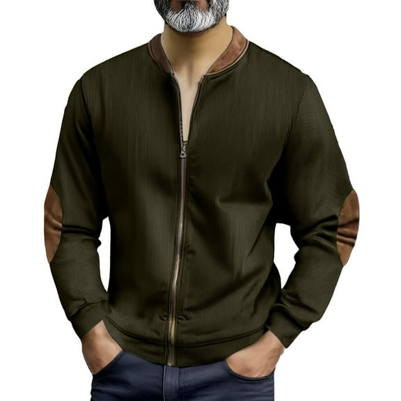 Xzbqbs Bomber Jacket Men Full Zip Up Corduroy Slim Fit Sports Coat Fashion Lightweight Color Block Stand Collar Sweat Jacket