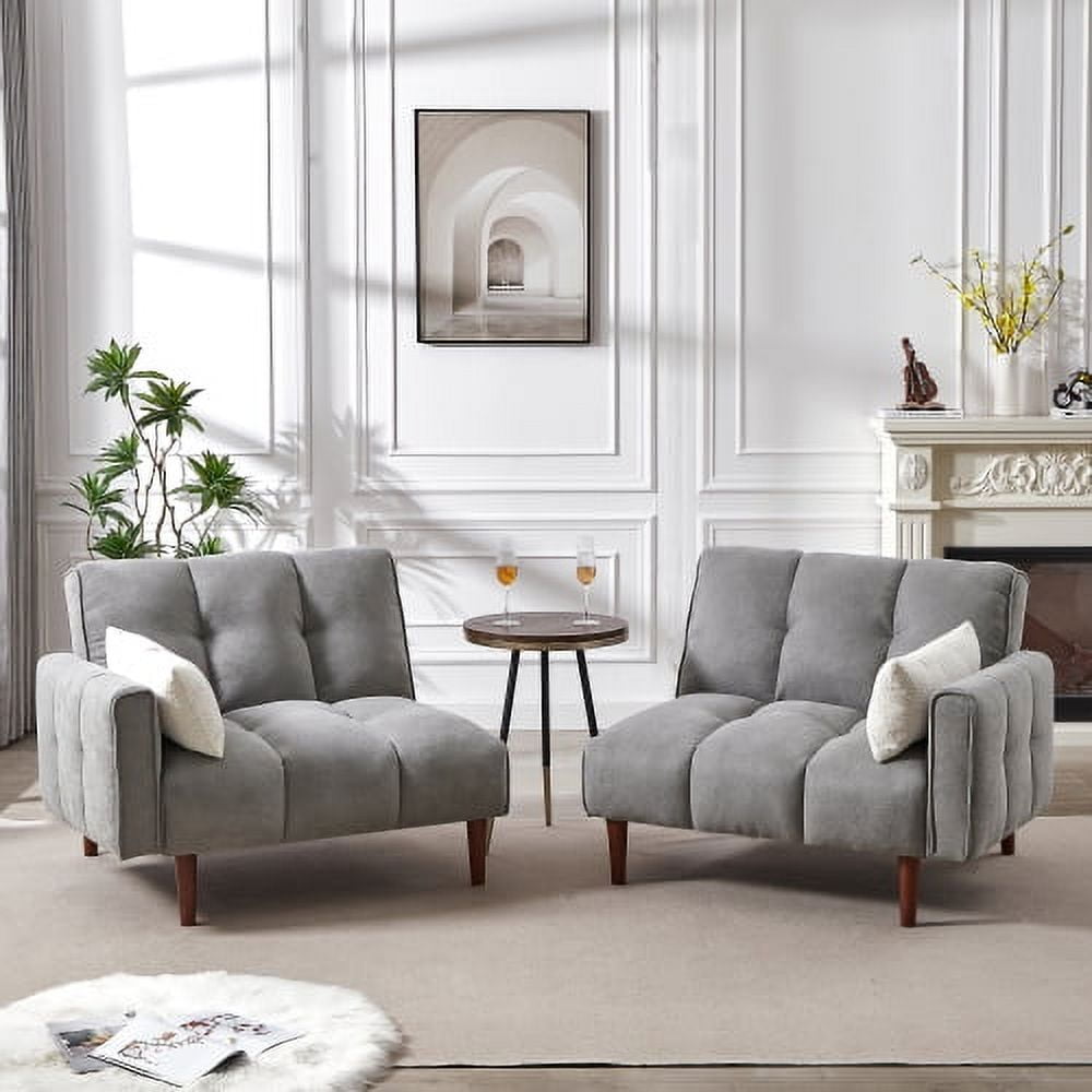 Leumius Convertible Futon Sofa Bed, Modern Linen Fabric Adjustable Couch Sleeper Sofa, Gray