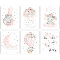 Elephant Nursery Canvas Wall Decor Set of 6 Baby Girl Room Decor for Nursery 8"x10" Pink Flowers Wall Art Prints | Dream Big Little One | Nursery Wall Art Girl Room Wall Decor(Unframed)
