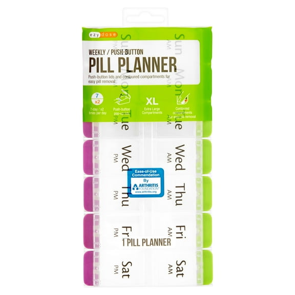 Ezy Dose Twice a Day Pill Organizer - AM/PM 7 Day Push Button Pill Box