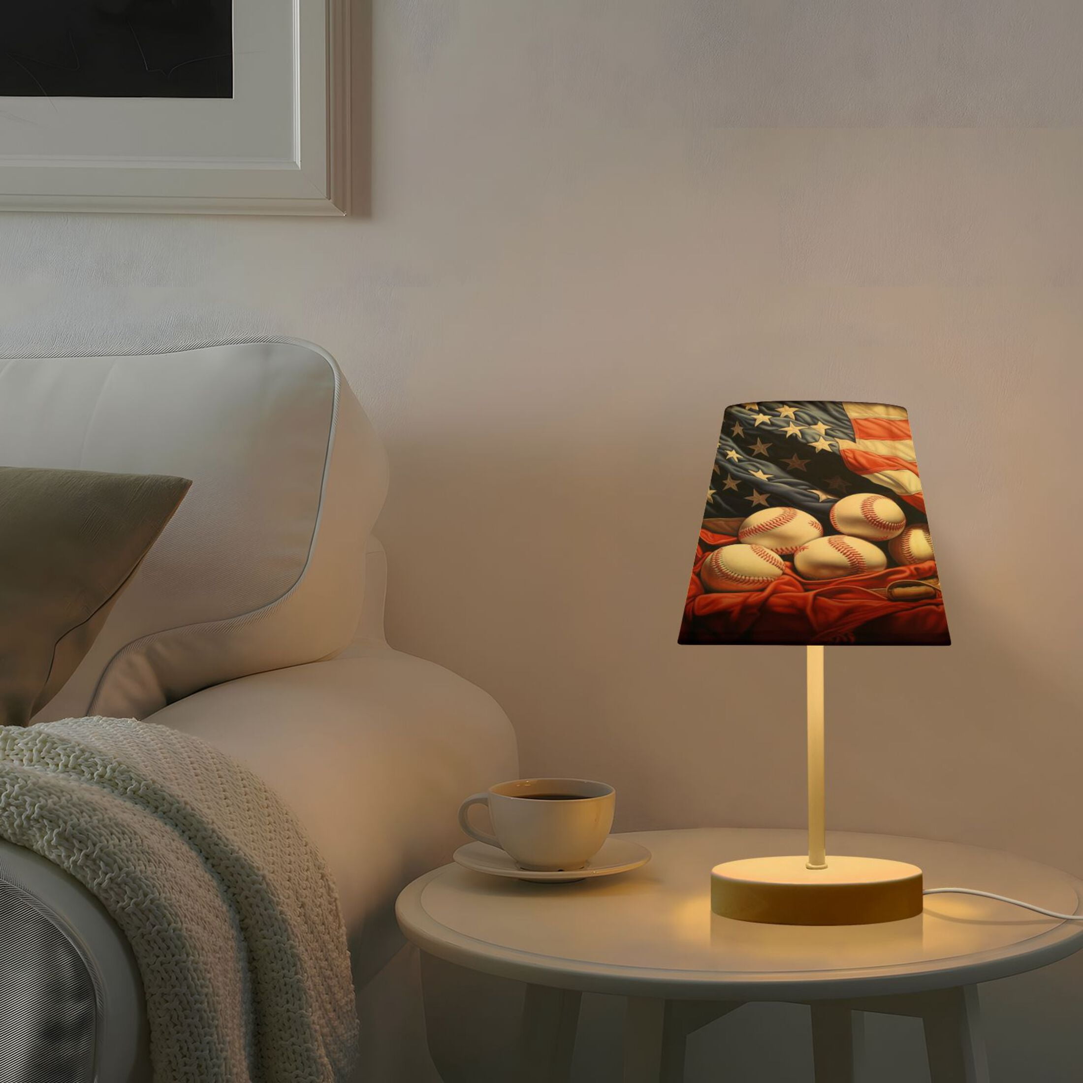 American Flag and Baseball Desk Lamp LED Table Nightstand Lamps with 3 Color Temperatures for Home Bedroom Living Room Decor 8x12