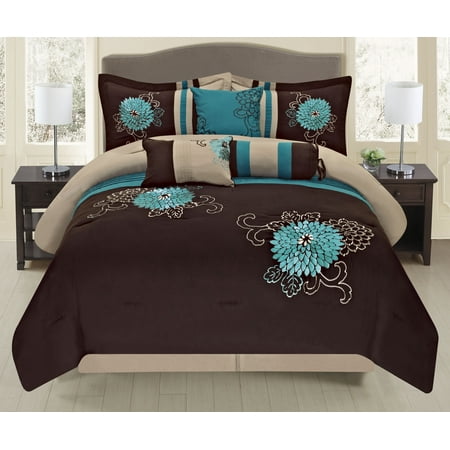 Golden Linens King Size Brown Turquoise Western Style 7 Pcs