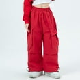 thumbnail image 4 of Caqnni Baggy Cargo Pants for Little Girls Toddler & Kids Water-Resistant Utility Parachute Pants with Pockets Cargo Jeans Baggy Jeans,13-15 Years,Red, 4 of 8