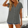thumbnail image 4 of Ltctricy Women's Cotton Linen Tops Short Sleeve V Neck Curved Hem Pleated Button down Shirts Casual Loose Tunic Blouses, 4 of 7