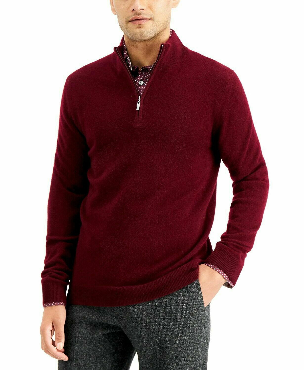 Tasso Elba Mens Knit 1/4 Zip Pullover Sweater Red XL