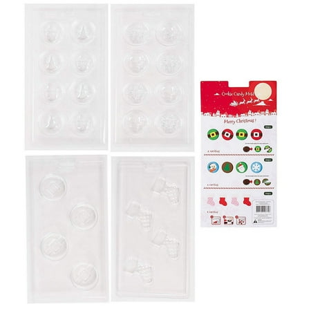 Most Festive Christmas Treats Christmas Chocolate Candy Mold - 4-Set Clear Mold for Treats, Assorted Christmas Tree, Santa Claus, Snowflake, Snowman, Stocking, Elf Belt, for Holidays and Festive Parties, Total of 24 Cavities ()