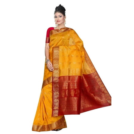 Yellow and red South Indian fancy Art Silk Sari Saree bellydance wrap