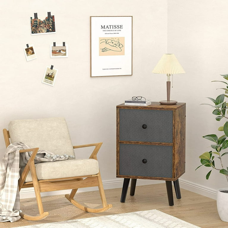 Tall Nightstand 26 Inch Tall Bedside Table Mid Century Night Stand with 2 Large Storage Drawers Large End Table Side Table for Bedroom Living Room
