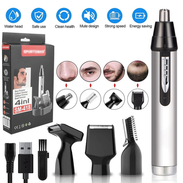 4 In 1 Facial Hair Beard Trimmer with 4 Replaceable Blades Professional Mens Cordless Hair Clippers Hair Trimmer USB Rechargeable Hair Shaver Grooming Set for Home Travel Use