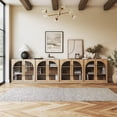 thumbnail image 5 of BELLEZE Set of 2 65" Arched Sideboard with Glass Door, Accent Buffet Cabinet with Storage and Adjustable Shelves, Classic Modern Large Console Table For Dining Room Living Room Entryway (Camel), 5 of 7