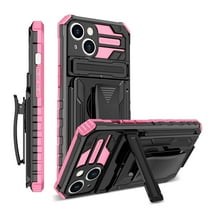 For iPhone 15 Case with Belt Clip Holster, Heavy Duty Military Grade Drop Protective, 360° Rotating Kickstand Shockproof TPU Shell Durable Rugged Cover For iPhone 15, Pink