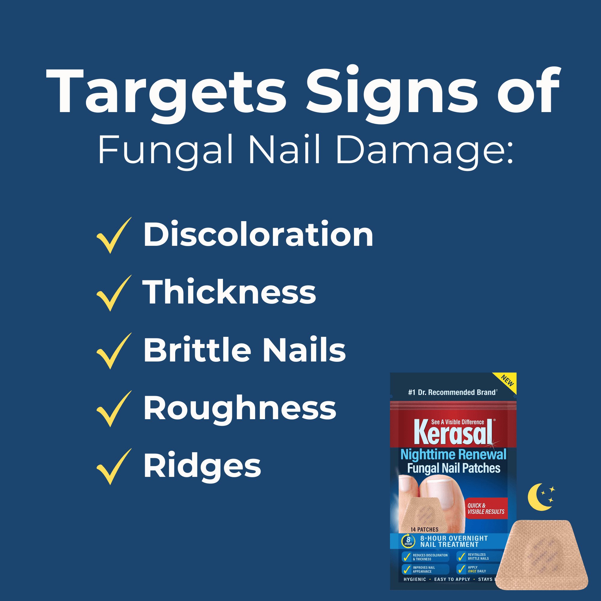 Kerasal Nighttime Renewal Anti-Fungal Nail Patch - Extra Strength, Overnight Repair, 14 Count