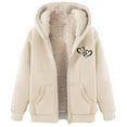 thumbnail image 3 of Aboser Sherpa Lined Fleece Jacket Women Zip Up Hoodie Sweatshirt Cute Heart Printed Jackets Warm Winter Coats Long Sleeve Plush Outerwear with Pockets, 3 of 5
