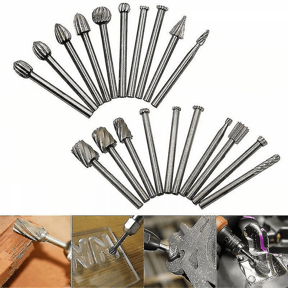 20pcs Drill Bits Dremel Set Steel Rotary Burrs High Speed Wood Carving Tools