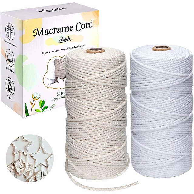 2 rollos de cordón de algodón de 2 colores, cuerda de macramé natural de 3 mm con almacenamiento exquisito LingWen 9024715501684