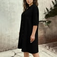 thumbnail image 4 of Twczz Womens Plus Size Cotton Shirt Dresses- Casual Short Sleeve Pleated Button Up Midi Work Dresses Black Size 4XL, 4 of 8