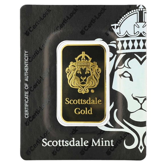1 Troy oz Scottsdale Lion .9999 Fine Gold Bar in Assay