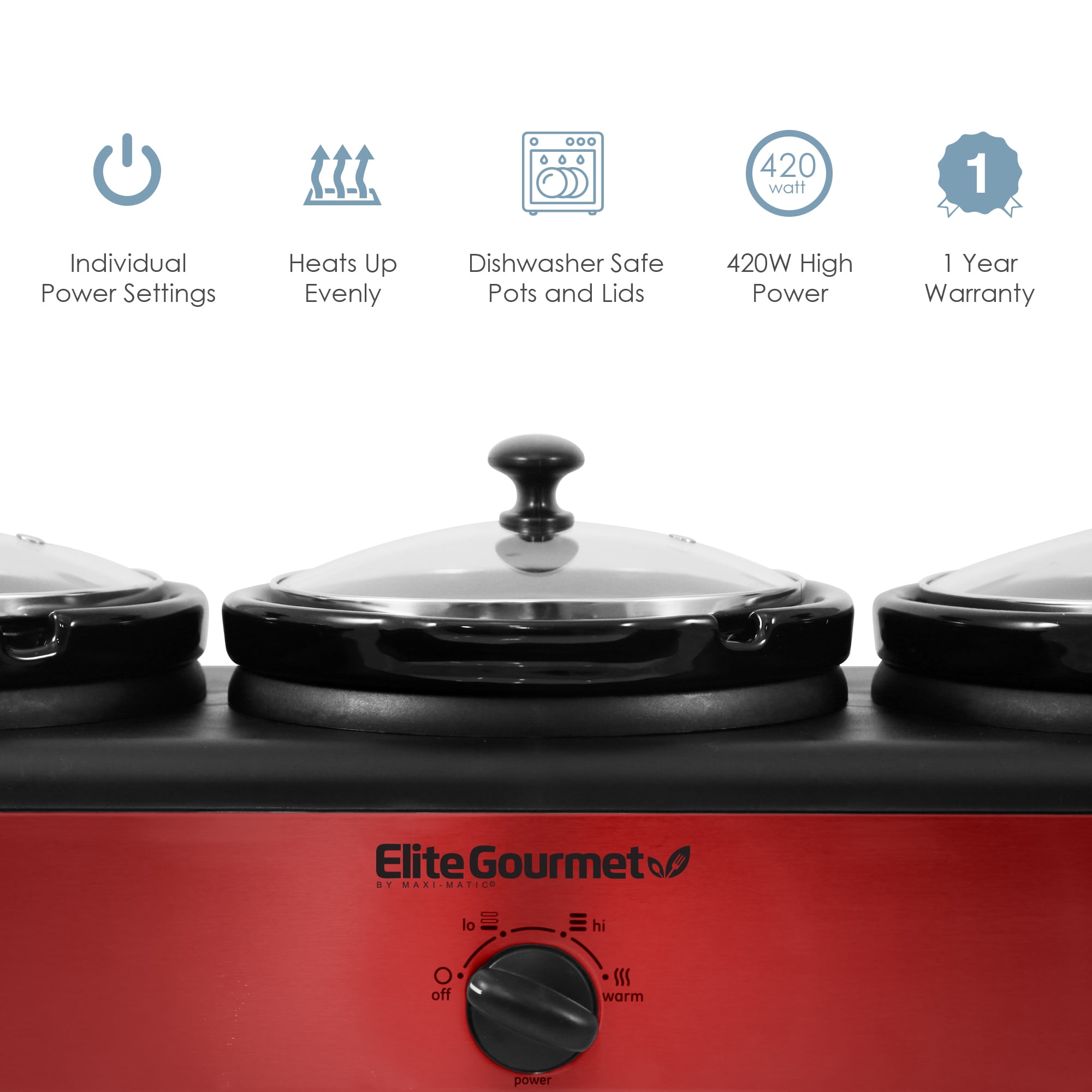 Elite Platinum EWMST-325R Maxi-Matic Triple Slow Cooker Buffet