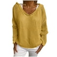 thumbnail image 1 of Gibobby Suéter de Mujer Suéter de punto suelto de manga larga con cuello en V para mujer (Amarillo, M), 1 of 5