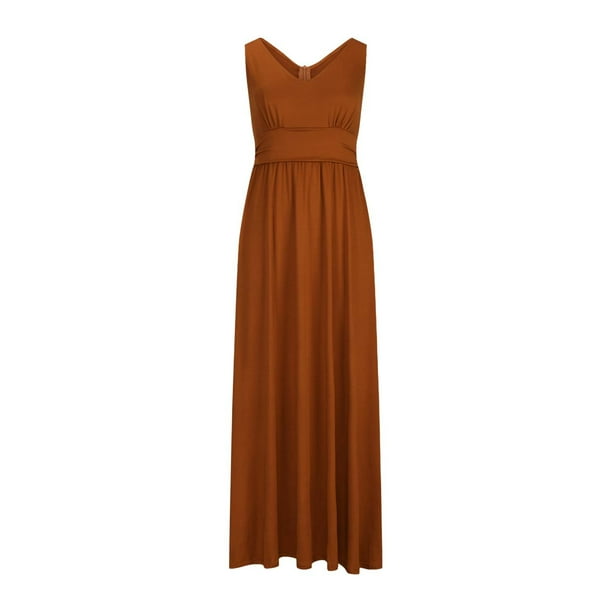 SMihono Women's Plus Size V-Neck Pleated Chiffon Maxi Semi-Formal Dress  Bridesmaid Dresses Evening Party Maxi Dress Floor Length Bridesmaid Long Dresses  Brown 6