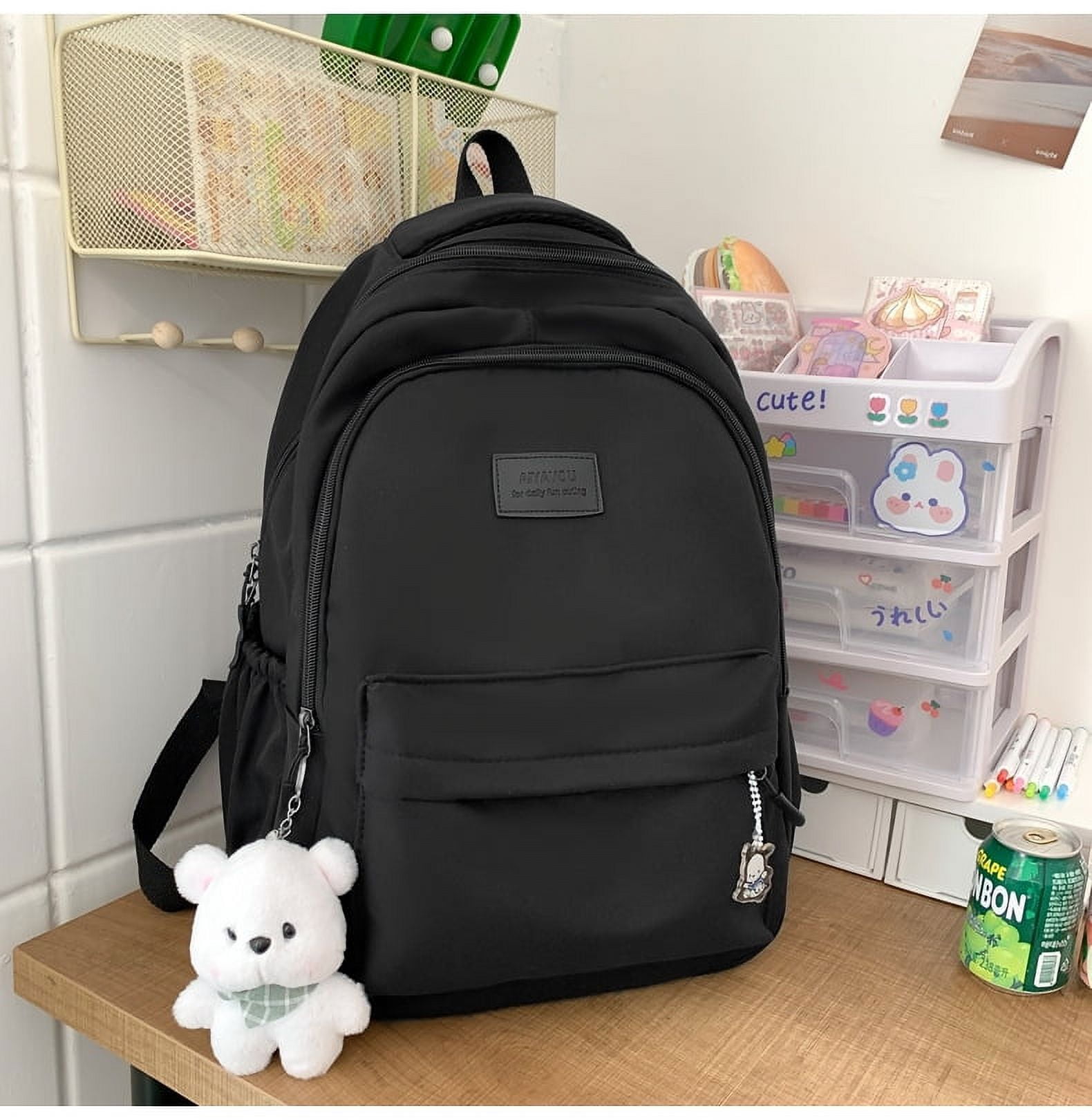 Student Japanese large-capacity backpack Teenagers simple and versatile backpack Unisex polyester material Doll decoration