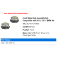thumbnail image 2 of Front Wheel Hub Assembly Set - Compatible with 2012 - 2015 BMW M6 2013 2014, 2 of 2
