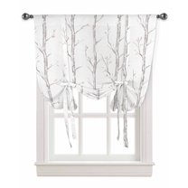 Grey Tree Tie Up Curtains for Window, Botanical Vintage Birds Branch Thermal Insulted Balloon Shade Adjustable Rod Pocket Curtains Valance Panels for Kitchen Bathroom Café 42 x 63