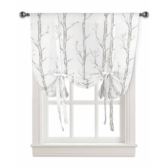 Grey Tree Tie Up Curtains for Window, Botanical Vintage Birds Branch Thermal Insulted Balloon Shade Adjustable Rod Pocket Curtains Valance Panels for Kitchen Bathroom Café 42 x 63
