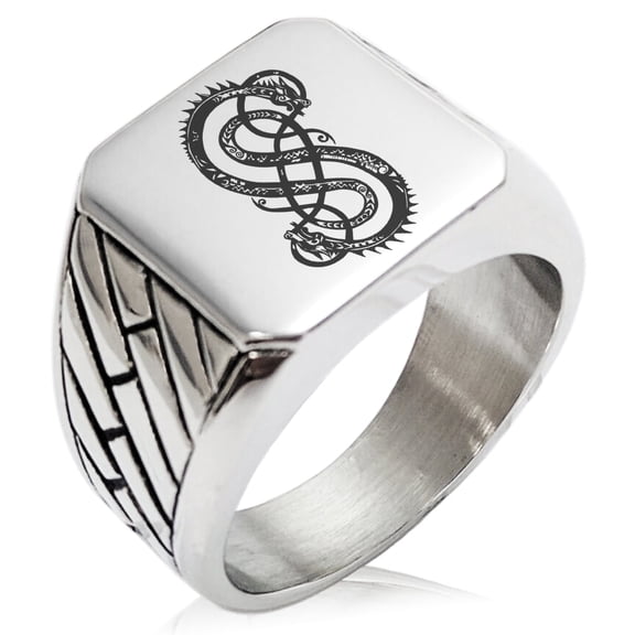 Tioneer Stainless Steel God of Mischief Loki Viking Norse Geometric Pattern Biker Style Polished Ring