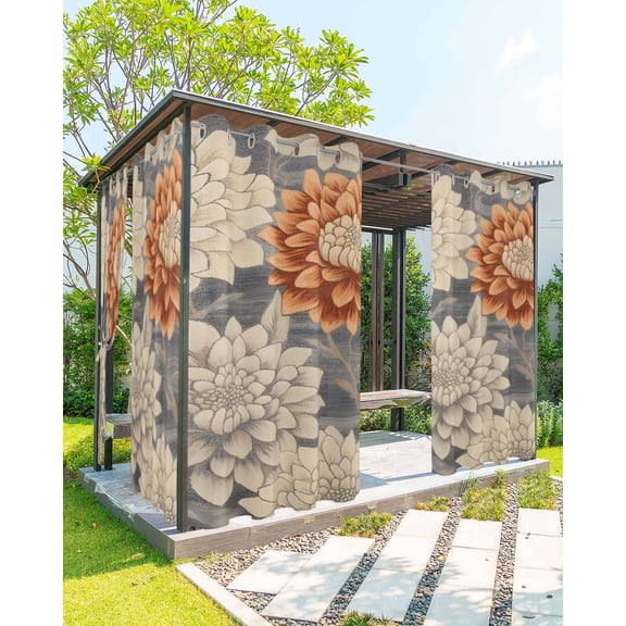 nqOlkjepod Outdoor Curtains for Patio Waterproof, Burnt Orange Grey Flower Outdoor Privacy Panels Grommet, Botanical Spring Floral Blackout Outside Curtains for Porch/Cabana 54"x108", 1 Panel