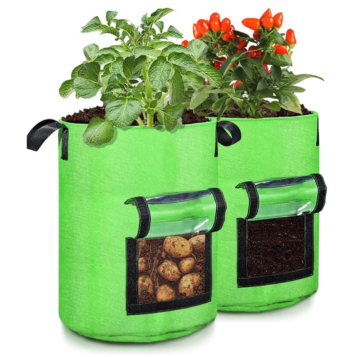 JTWEEN 2 Pack Garden Grow Bags Breathable Plant Bags with Transparent