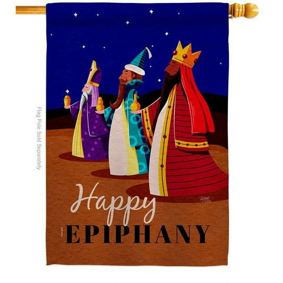 Breeze Decor 28 x 40 in. Celebrate Epiphany House Flag with Winter Nativity Double-Sided Decorative Vertical Flags Decoration Banner Garden Yard Gift