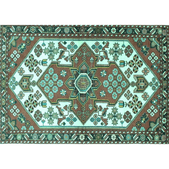 Ahgly Company Machine Washable Indoor Rectangle Persian Turquoise Blue Traditional Area Rugs, 5' x 7'